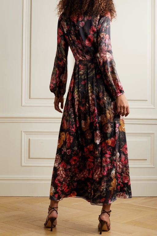 ADAM LIPPES Pleated Floral-print Silk-chiffon Maxi Dress