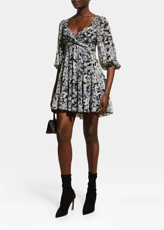 CINQ A SEPT Harlie Twisted Floral Tiered Mini Dress