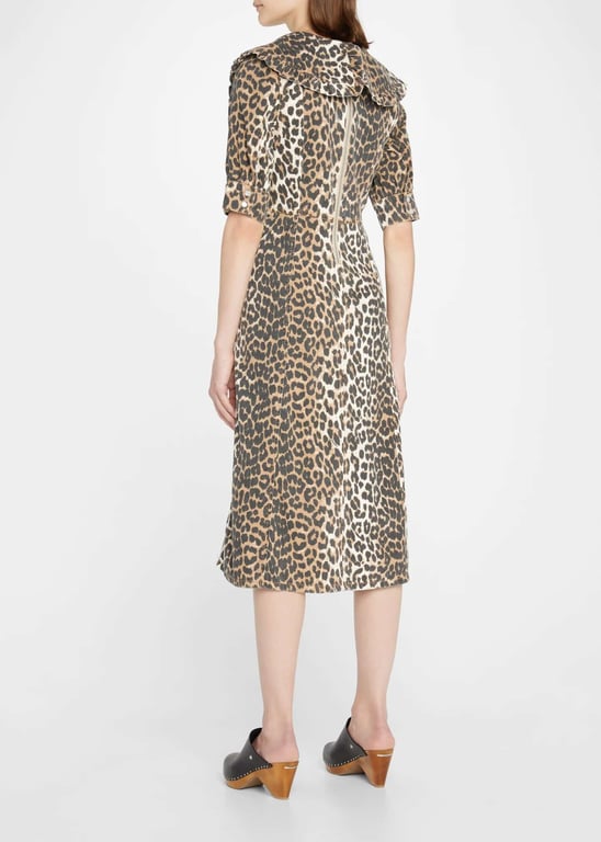 GANNI Leopard-Printed Denim Midi Dress