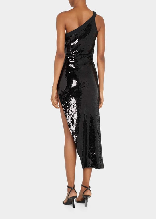 DAVID KOMA Sequin-Embellished Asymmetric One-Shoulder Midi Dress
