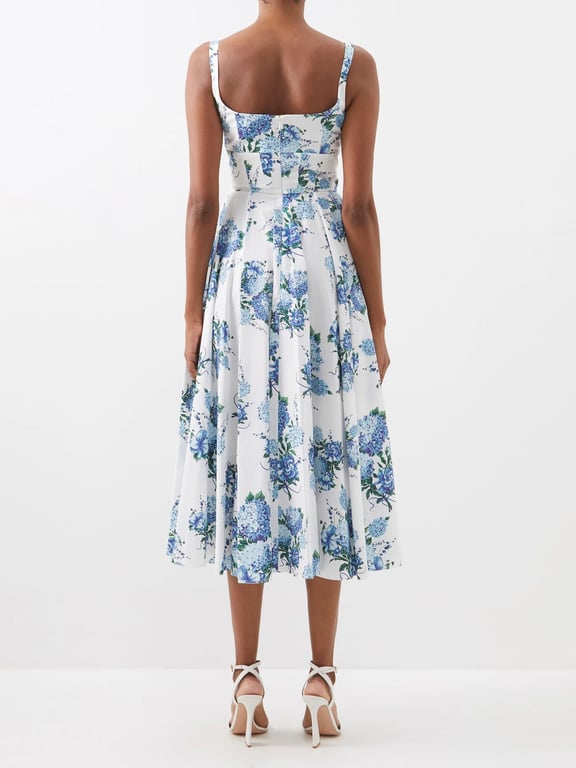 EMILIA WICKSTEAD Mona Square-neck Floral-print Cotton Midi Dress