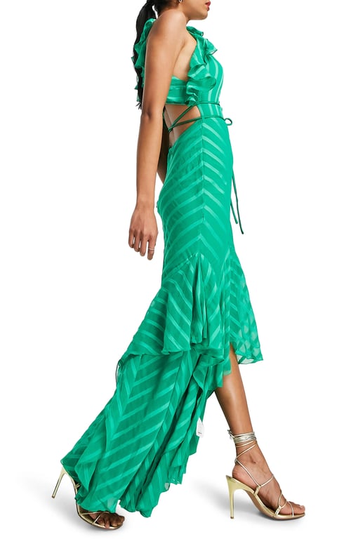 ASOS DESIGN Tonal Stripe Satin High-Low Maxi Dress