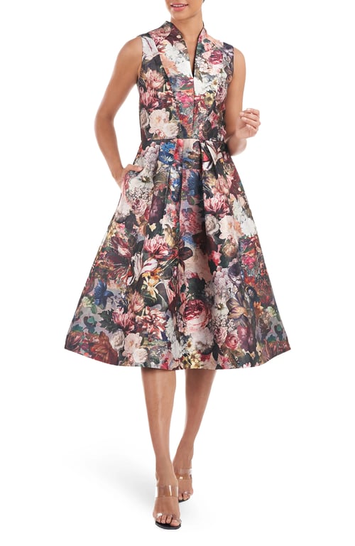 KAY UNGER Sarabeth Floral Print Fit & Flair Midi Dress