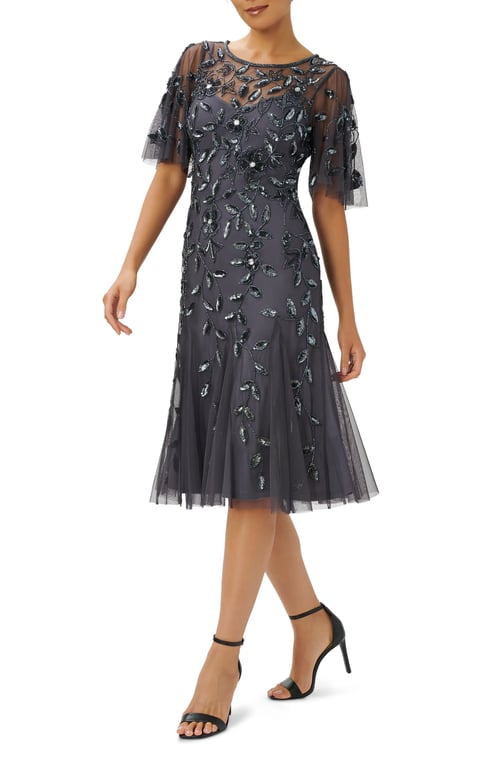 ADRIANNA PAPELL Beaded Mesh Cocktail Dress