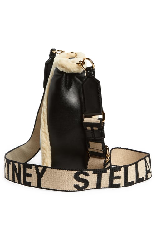 STELLA MCCARTNEY Mini Logo Faux Leather & Faux Shearling Crossbody Bag