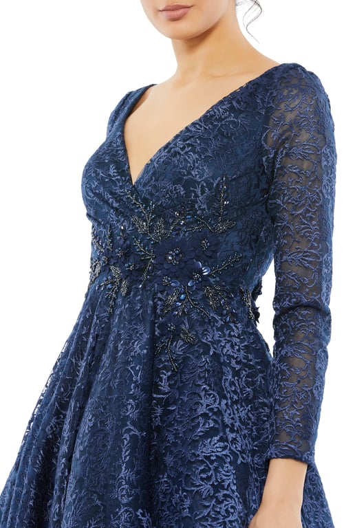 MAC DUGGAL Embroidered Long Sleeve A-Line Cocktail Dress