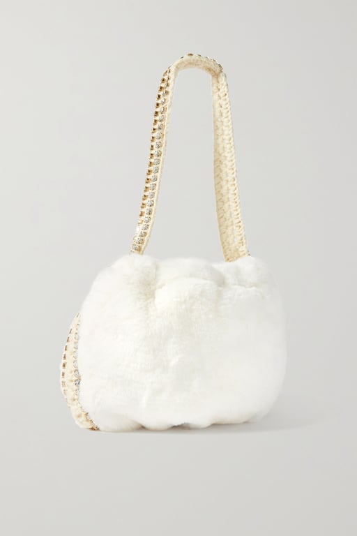 ROSANTICA Gressoney Embellished Crocheted Wool, Faux Fur And Gold-tone Shoulder Bag