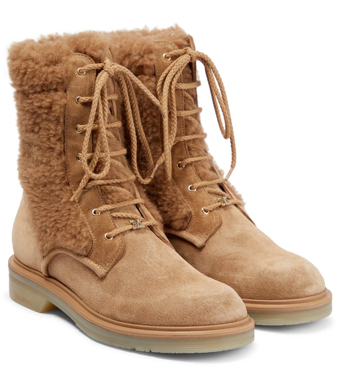MAX MARA Bakyc Shearling-trimmed Suede Boots