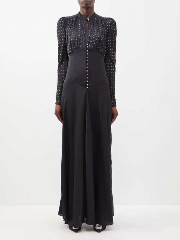 PACO RABANNE Crystal-embellished Satin Maxi Dress