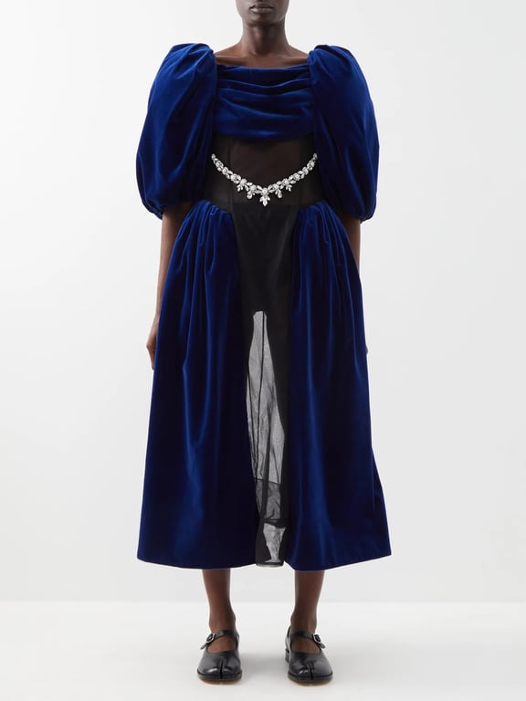SIMONE ROCHA Crystal-embellished Tulle-inset Velvet Dress