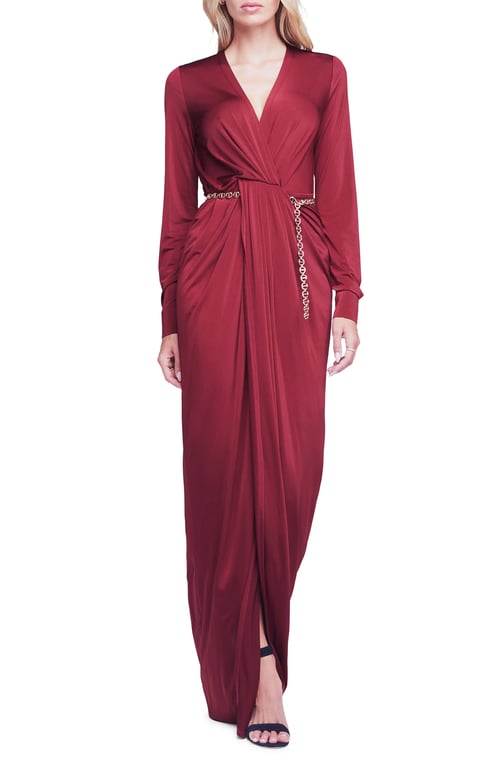 L'AGENCE Thea Twist Front Chain Long Sleeve Gown