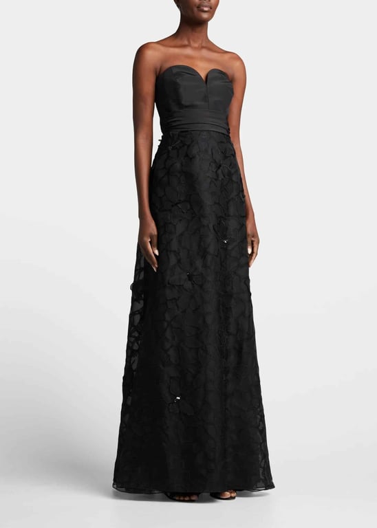 CAROLINA HERRERA Butterfly Embroidered Applique Strapless Gown