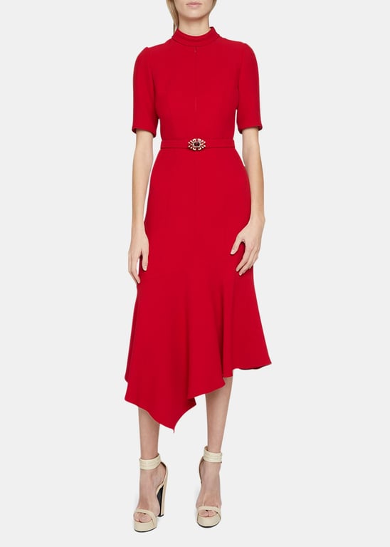 ANDREW GN Crystal-Belted Asymmetric Midi Dress
