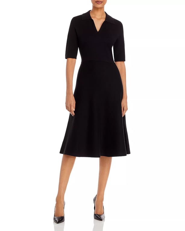 T TAHARI Elbow Sleeve Polo Collar Fit and Flare Dress