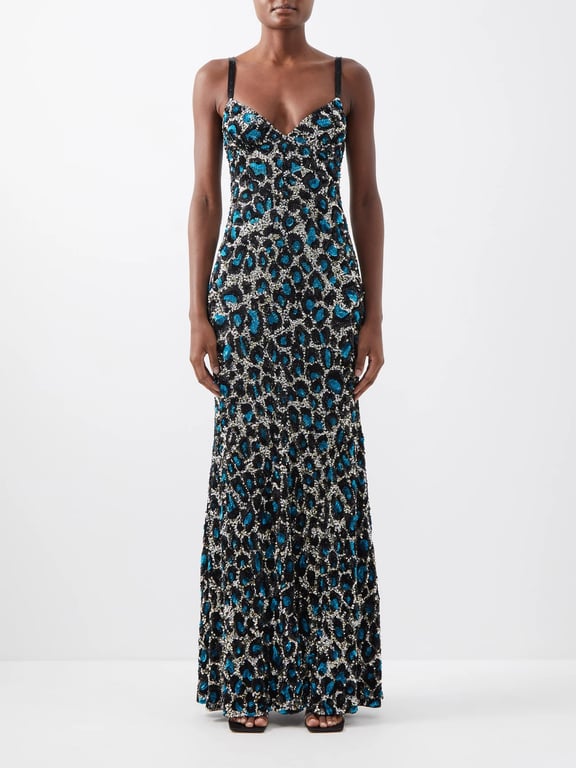 ASHISH Leopard-print Sequinned Georgette Gown