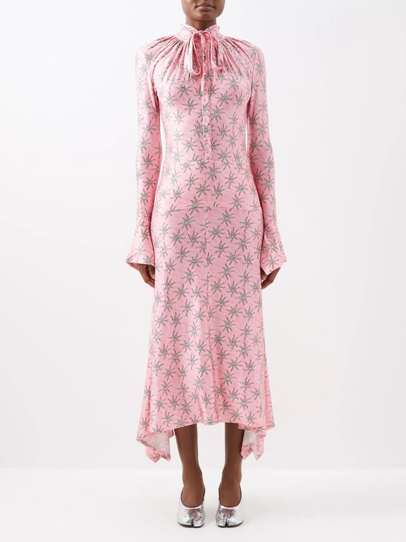 PACO RABANNE Sash-tie Floral-print Jersey Midi Dress