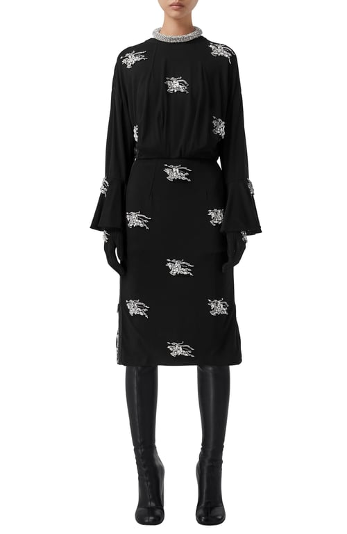 BURBERRY Equestrian Knight Crystal Embellished Long Sleeve Dress