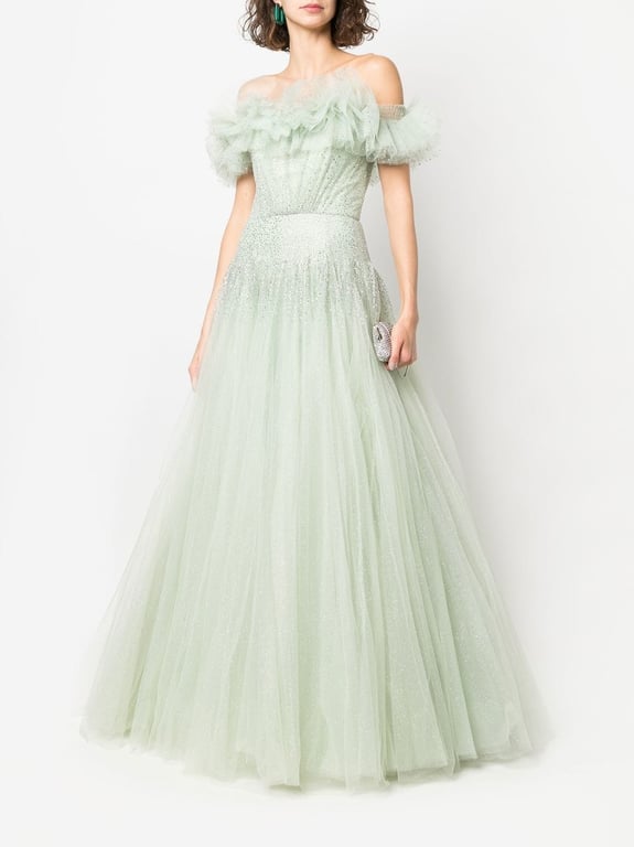 JENNY PACKHAM Ruffle-detail Sequin Gown