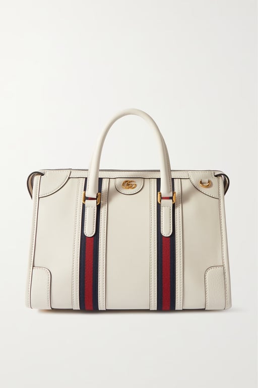 GUCCI Webbing-trimmed Leather Tote Bag