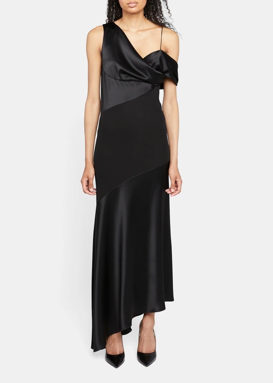 LOEWE One-Shoulder Draped Satin Maxi Dress - We Select Dresses