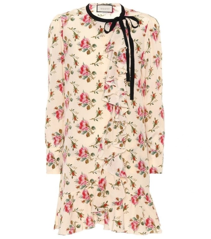 GUCCI Floral Silk Ivory / Printed Dress