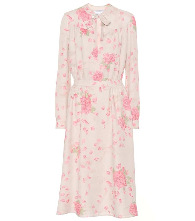 VALENTINO Rose-printed Silk Almond / Candy Dress