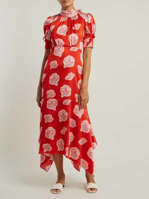 PETER PILOTTO Graphic High Neck Silk Red / Floral Printed Dress
