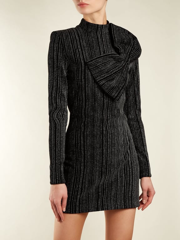BALMAIN Striped Lurex Cotton Blend Mini Black / Silver Dress