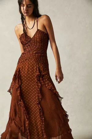 SHONA JOY Brielle Ruched Frill Maxi Dress