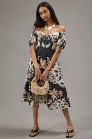 MAEVE Puff-Sleeve Sweetheart Dress