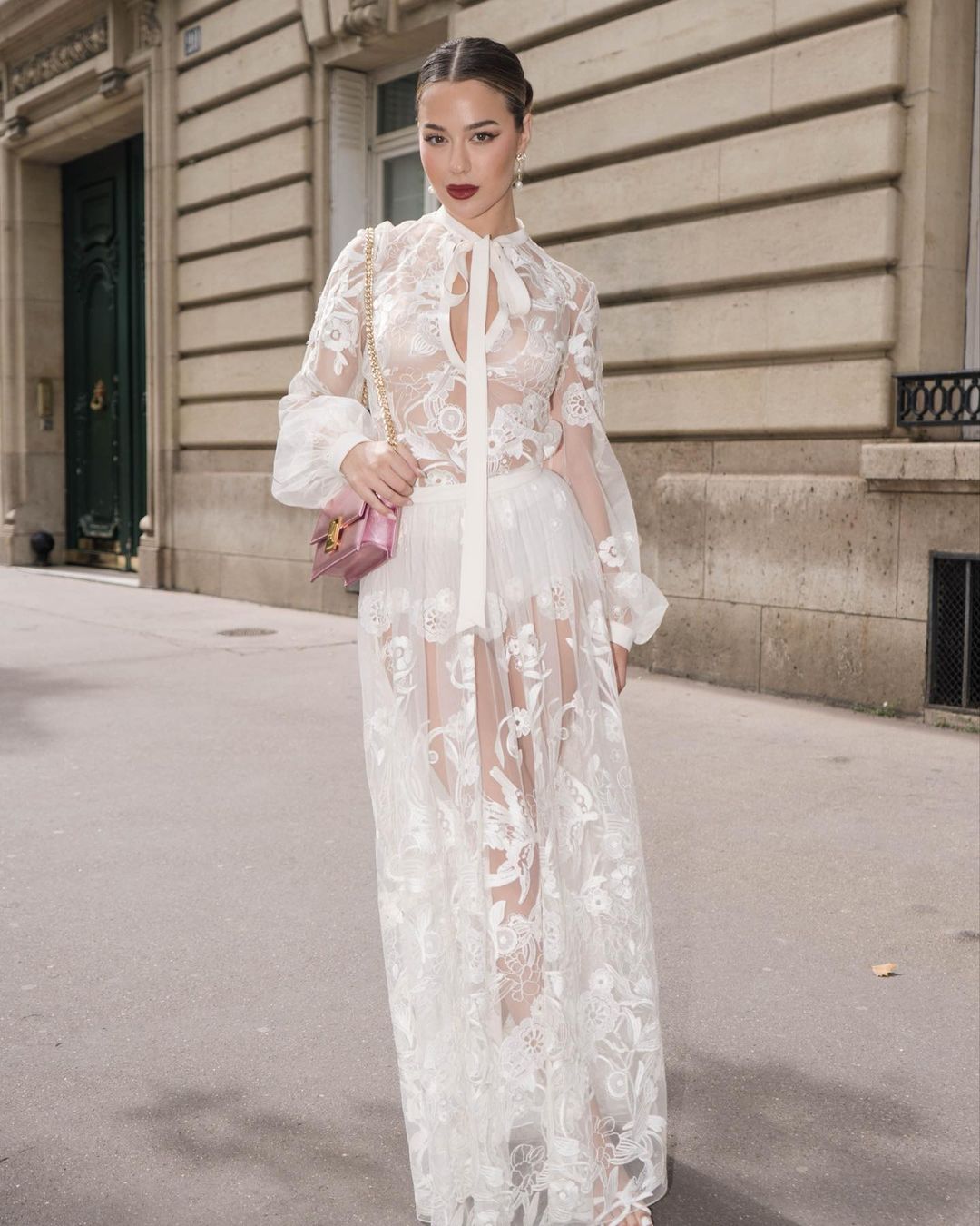 Celebrity Dress Of The Week: Tessa Brooks’ Sheer White Maxi Dress