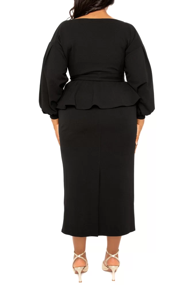 Convertible Shoulder Belted Peplum Midi Dress Full Size Image 3