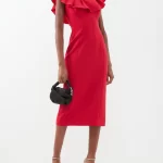 Ruffled-neckline Crepe Midi Dress Thumbnail 1