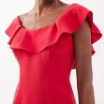 Ruffled-neckline Crepe Midi Dress Thumbnail 2