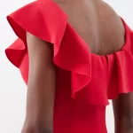 Ruffled-neckline Crepe Midi Dress Thumbnail 4