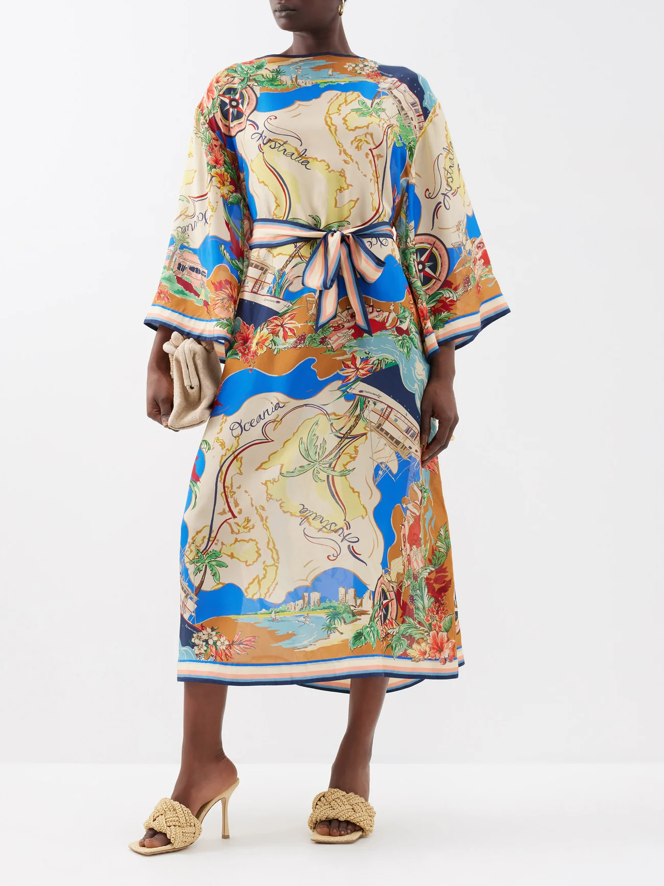 silk map dress 19 Momme Silk Map Print Midi Dress, Multicolored Print / S