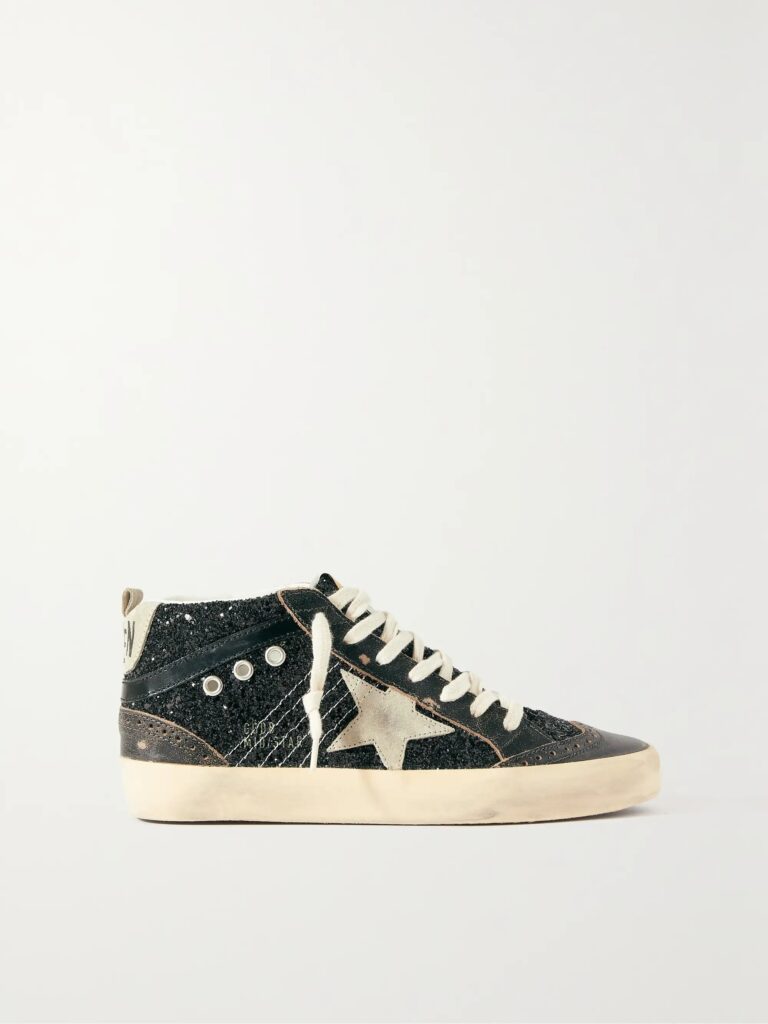 Mid Star Suede And Leather-trimmed Distressed Glittered Faux Leather Sneakers Full Size Image 1