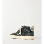 Mid Star Suede And Leather-trimmed Distressed Glittered Faux Leather Sneakers Thumbnail 3