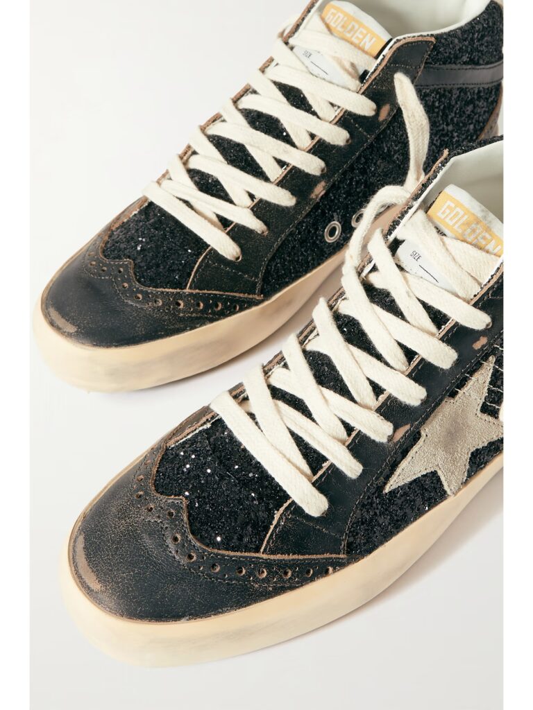 Mid Star Suede And Leather-trimmed Distressed Glittered Faux Leather Sneakers Full Size Image 4