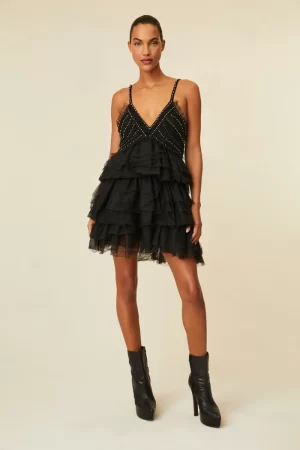 LOVESHACKFANCY Black Jude Mini Dress
