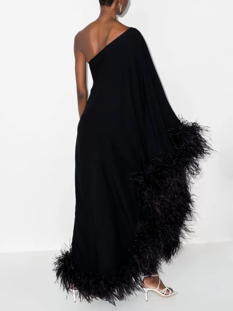 Ubud One-shoulder Feather-trim Gown Full Size Image 3