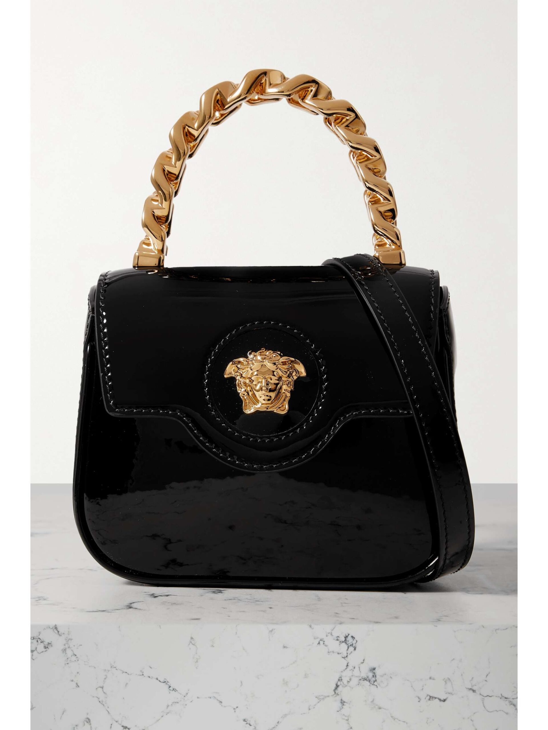 VERSACE La Medusa Embellished Patent leather Shoulder Bag We Select versace-la-medusa-embellished-patent-leather-shoulder-bag-we-select