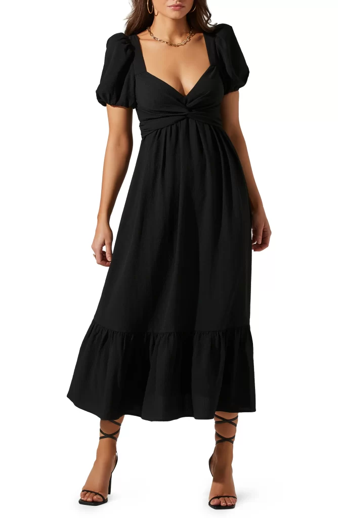 Tie Back Puff Sleeve Midi Dress Full Size Image 1