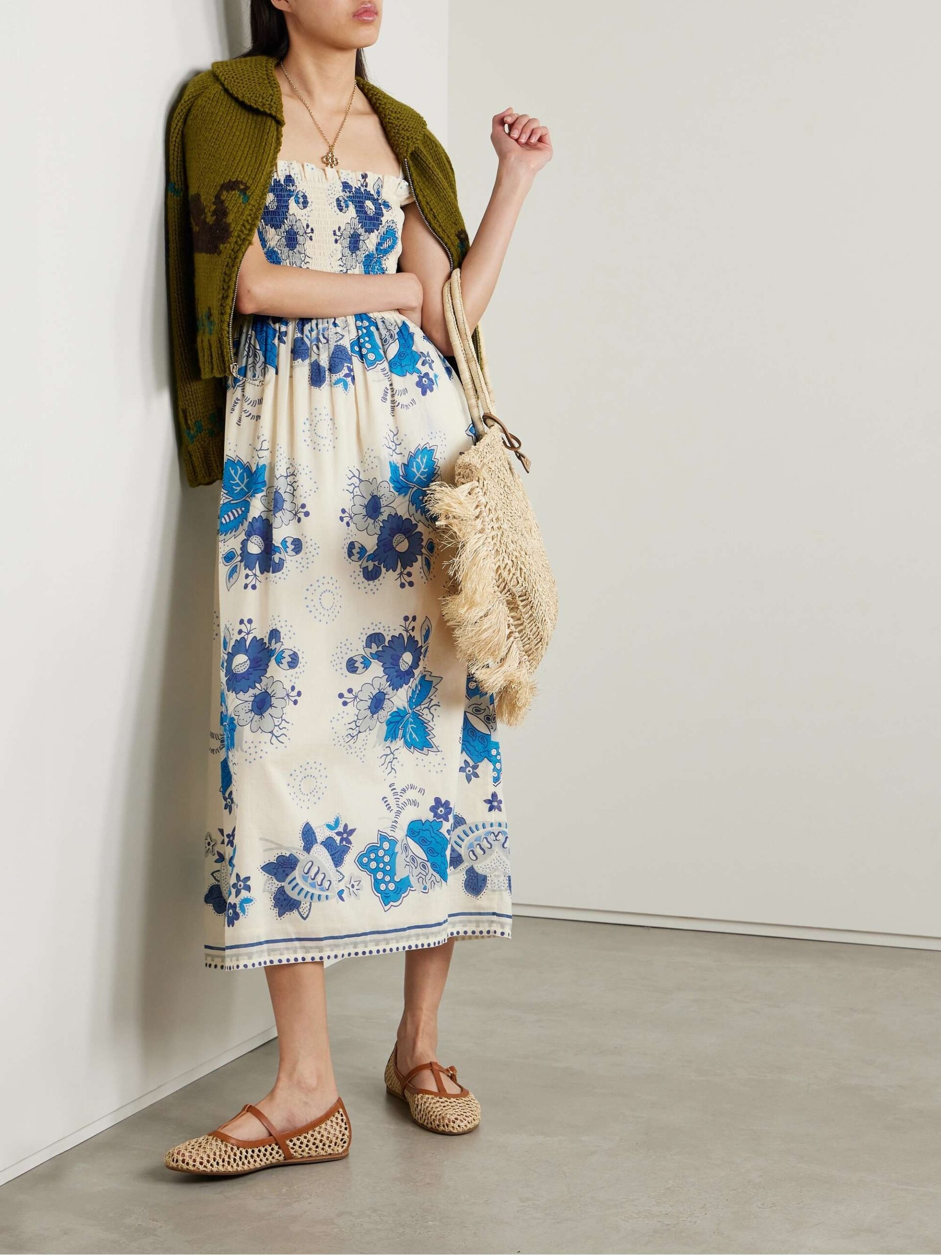 Robe Midi Zara Blanche Imprimée Ethnique - Style Bohème Hippie, Taille S, Neuve Avec étiquettes