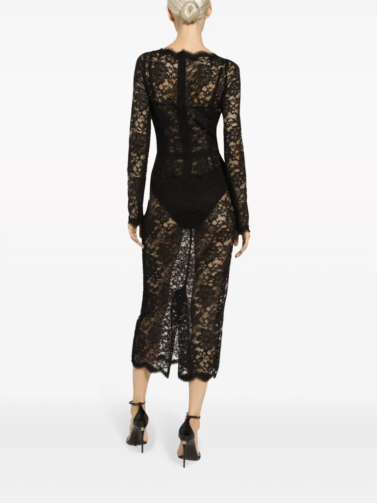 Semi-sheer Lace Midi Dress Full Size Image 4