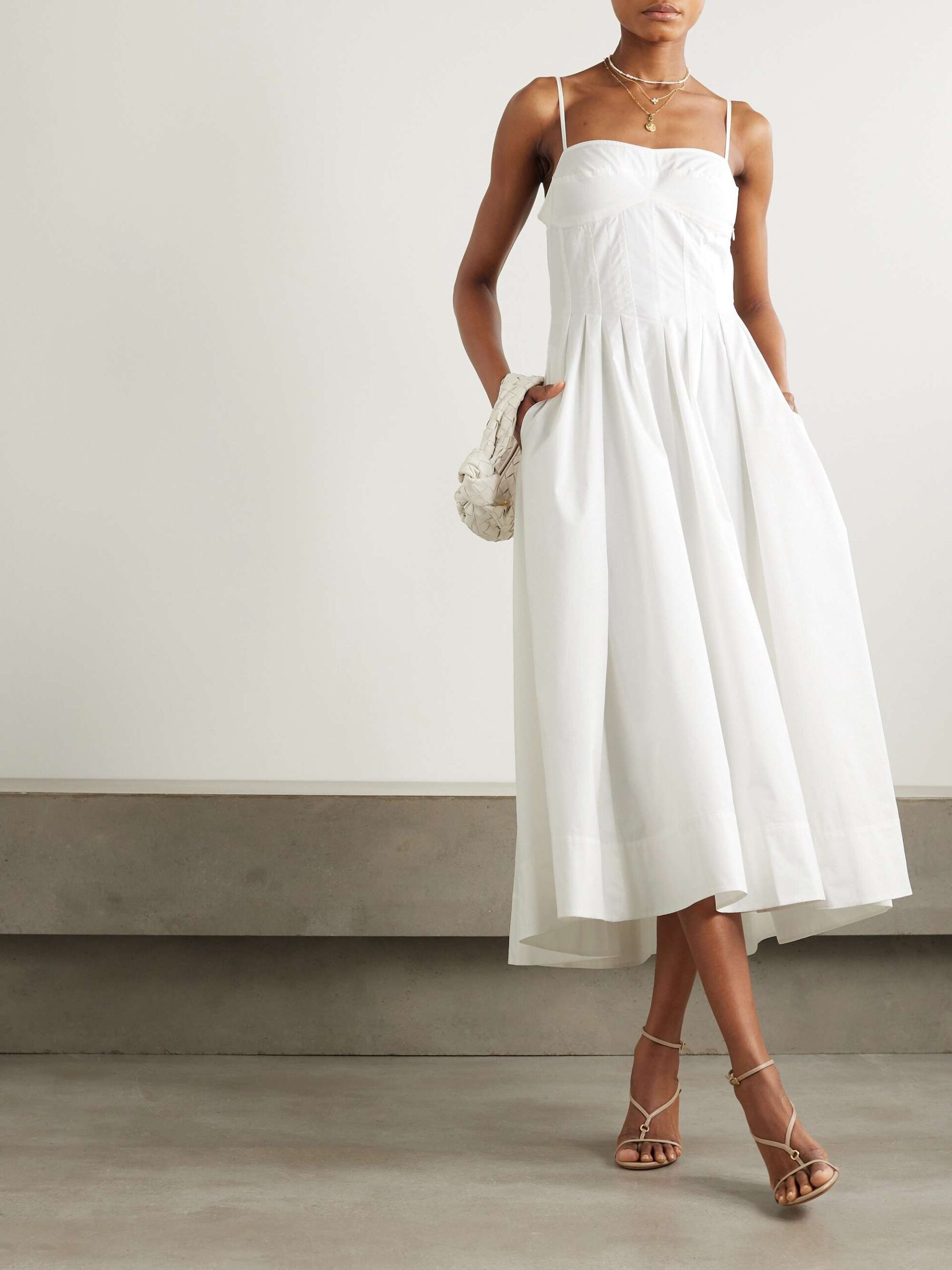 SIMKHAI Kittiya Pleated Cotton-blend Poplin Midi Dress
