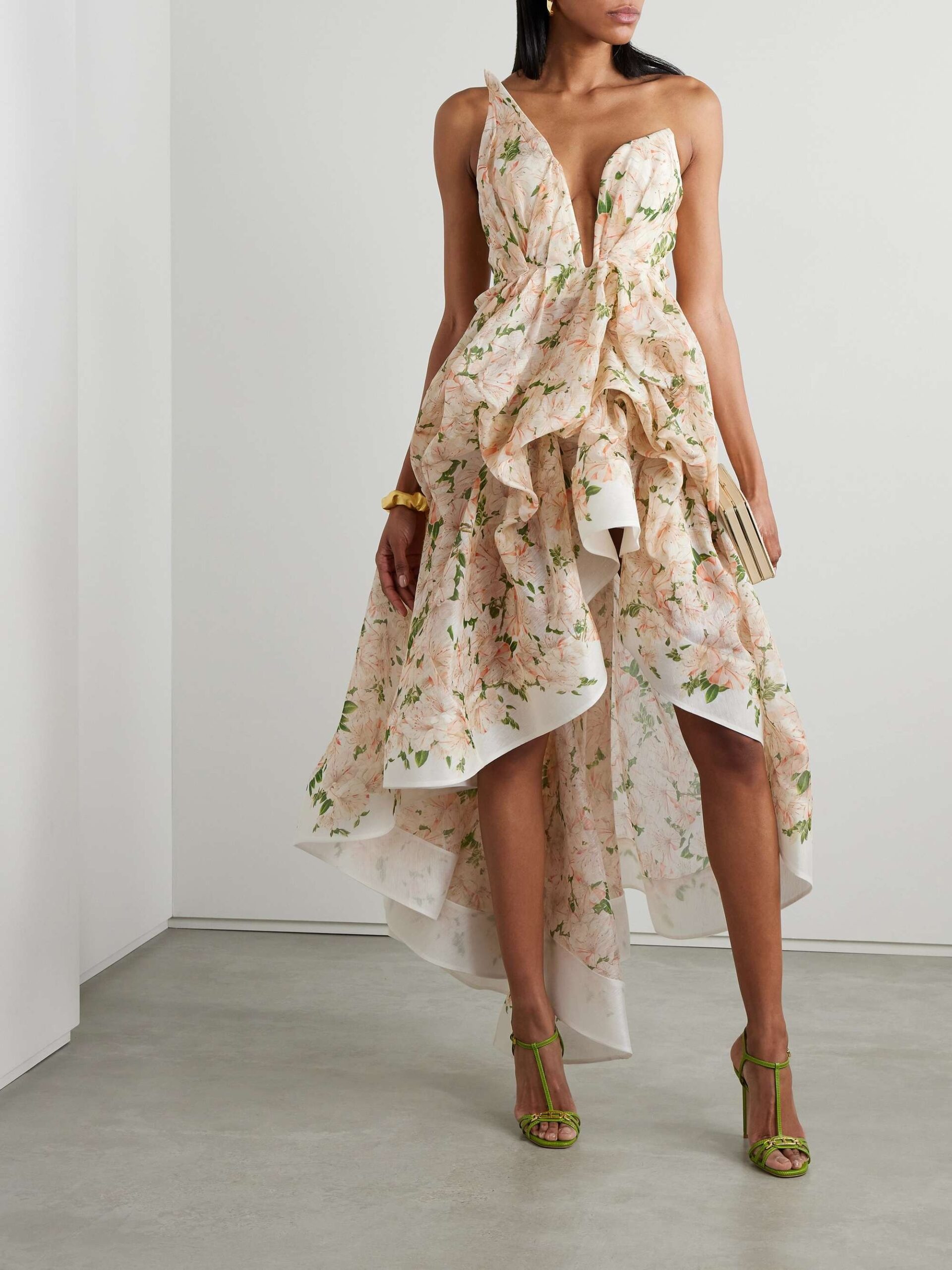ZIMMERMANN Natura Asymmetric Strapless Floral-print Linen And Silk ...