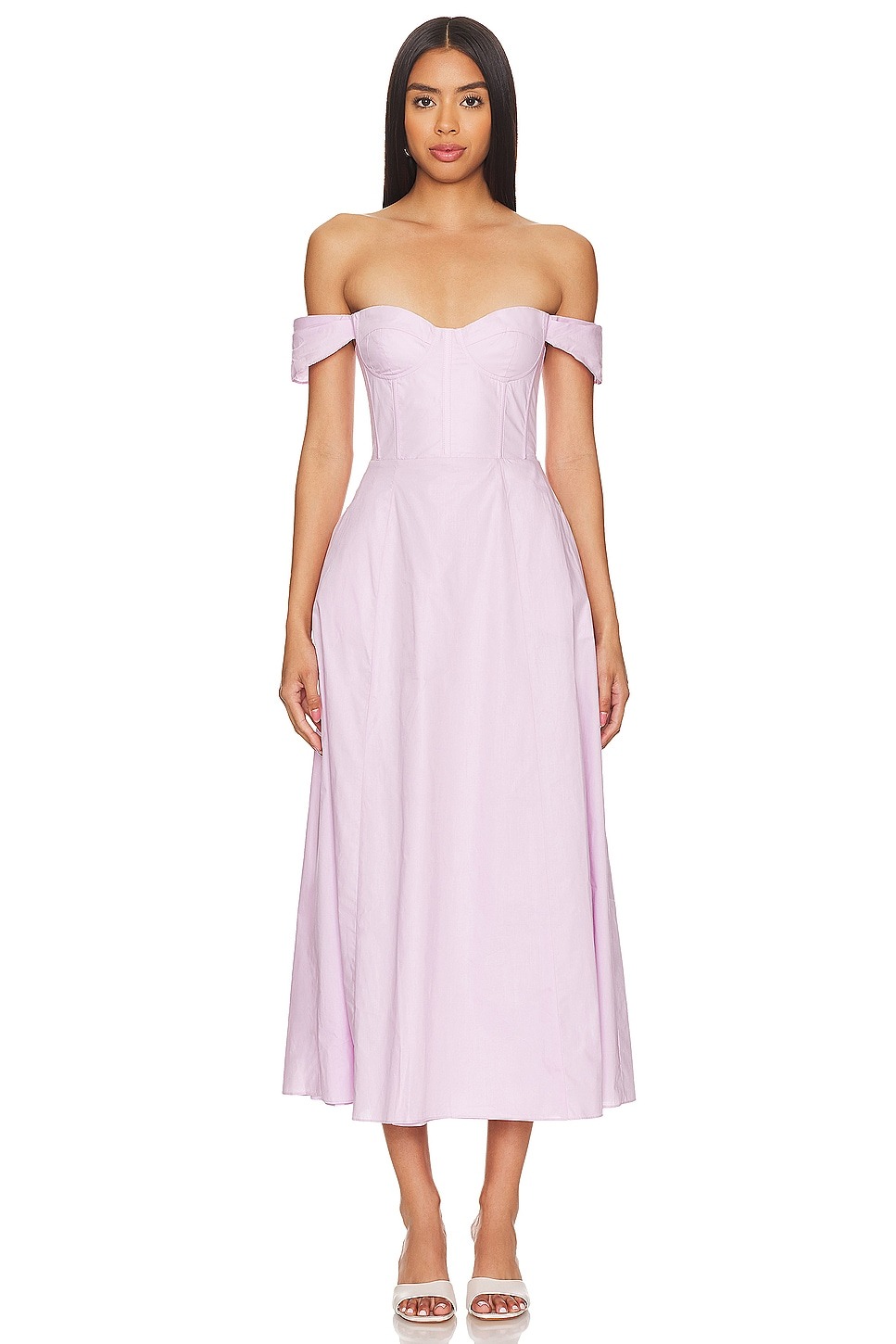 Bardot Shirred Midi Dress