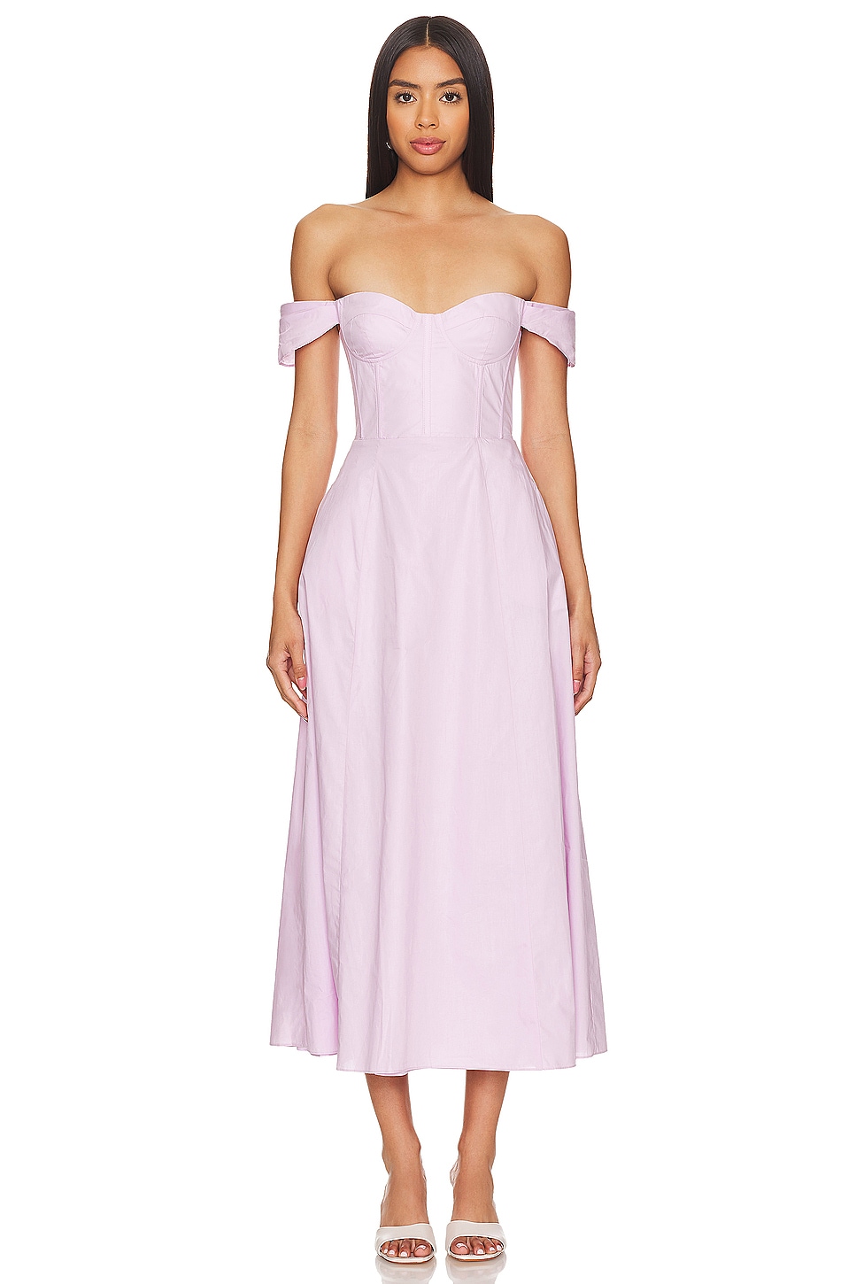 Frederica | Black And Brown Bardot-Neck Midi Dress