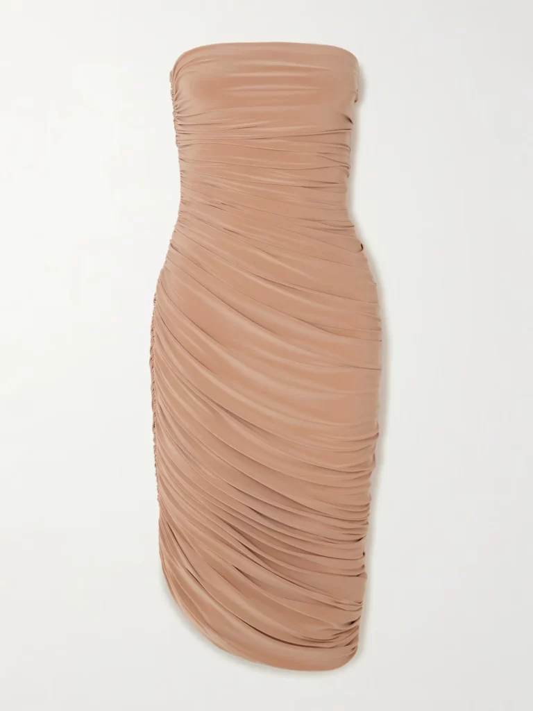 Diana Strapless Draped Stretch-Jersey Midi Dress Full Size Image 2